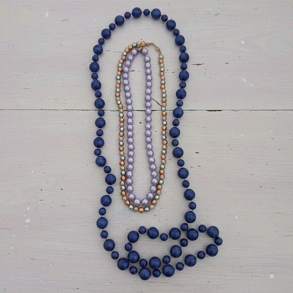 Unbranded Jewelry - Vintage Necklace Lot Blue Beaded Lilac Multi Color Metal Jewelry Set Retro